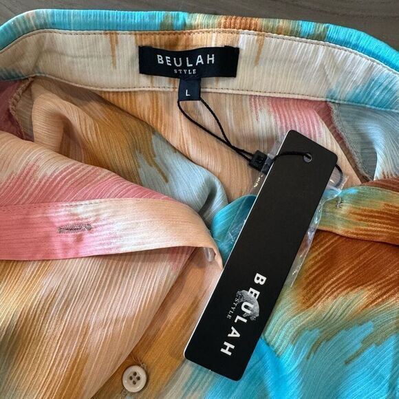 NWT Beulah Style Abstract Tie Front Button Up Blouse Size Large - Picture 6 of 6